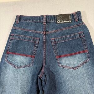 Y2K Southpole Blue Denim Gradient Shorts Red Embroidered Baggy Skater 34